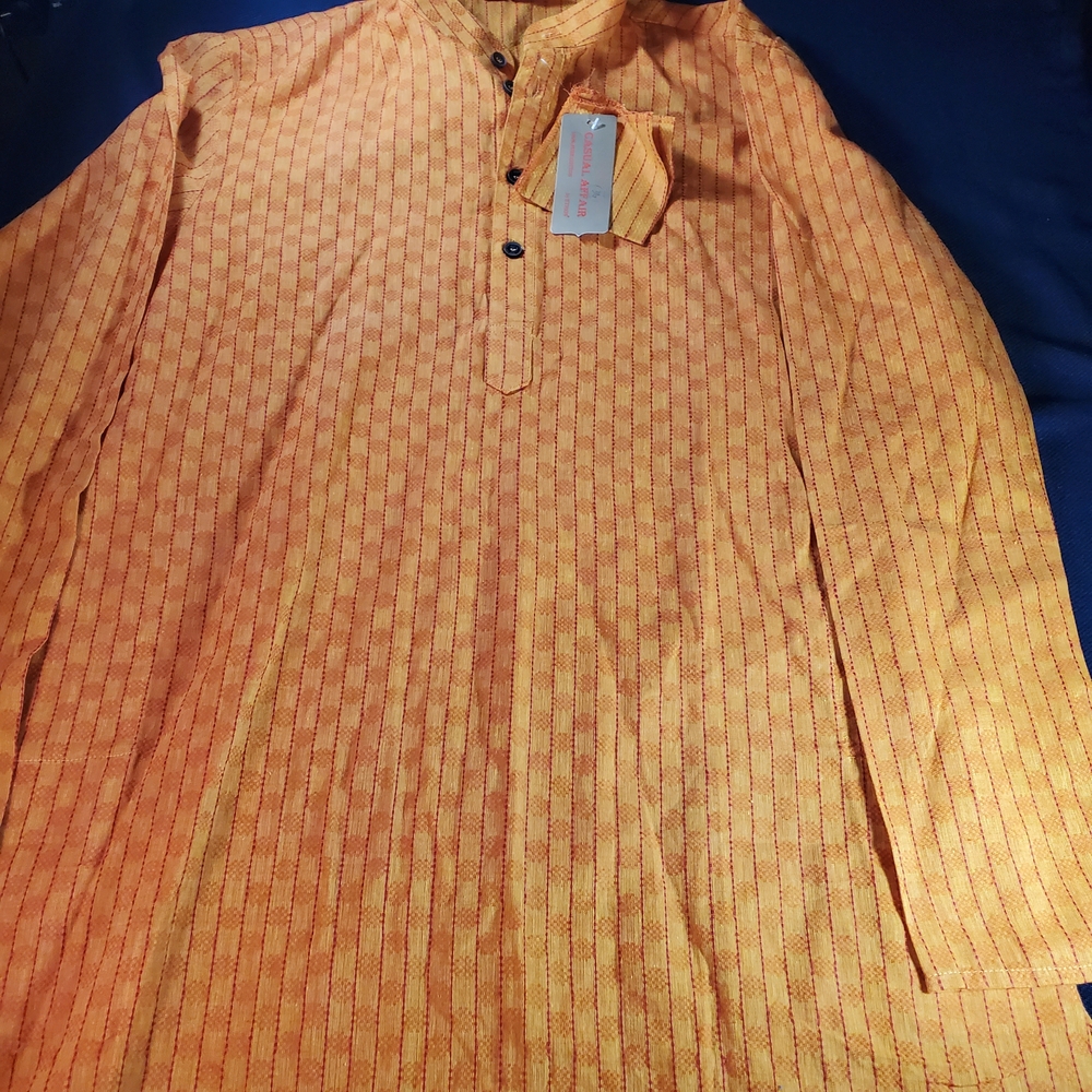 Orange Kurta With Subtle Pattern - image 5
